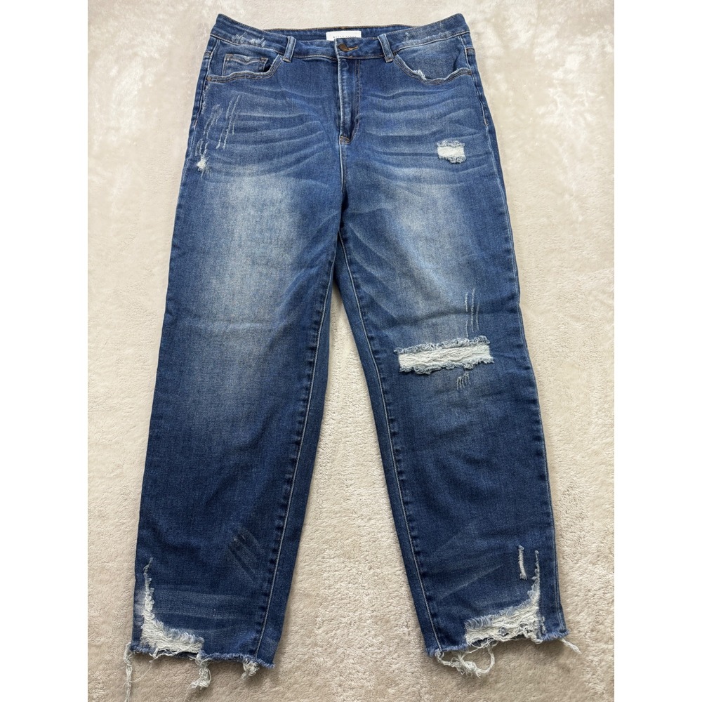 Risen Womens Distressed Raw Hem RDP5019X Blue Denim Jeans 1XL Meas: 34x26.5